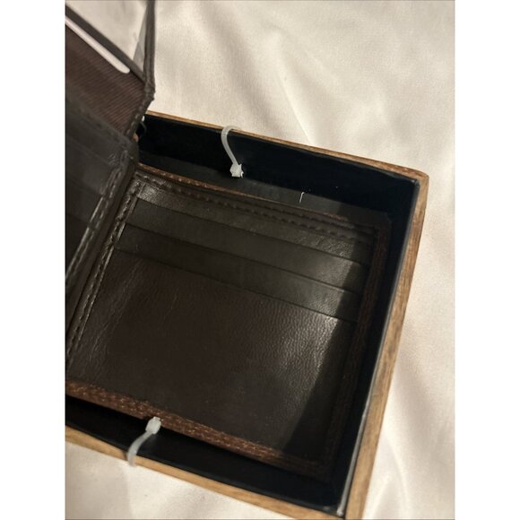 AMERICAN BISON Genuine Brown Leather Wallet Stitching Metal Logo Bifold Western - Picture 5 of 9